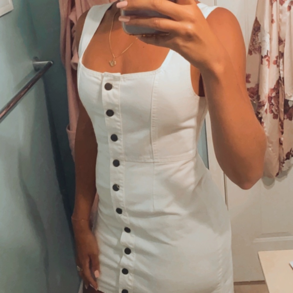 White denim dress square neck